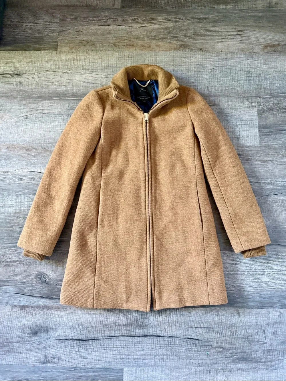 J.Crew Lodge Coat in Italian Stadium-Cloth Wool Heather Acorn 00 XS Camel Brown